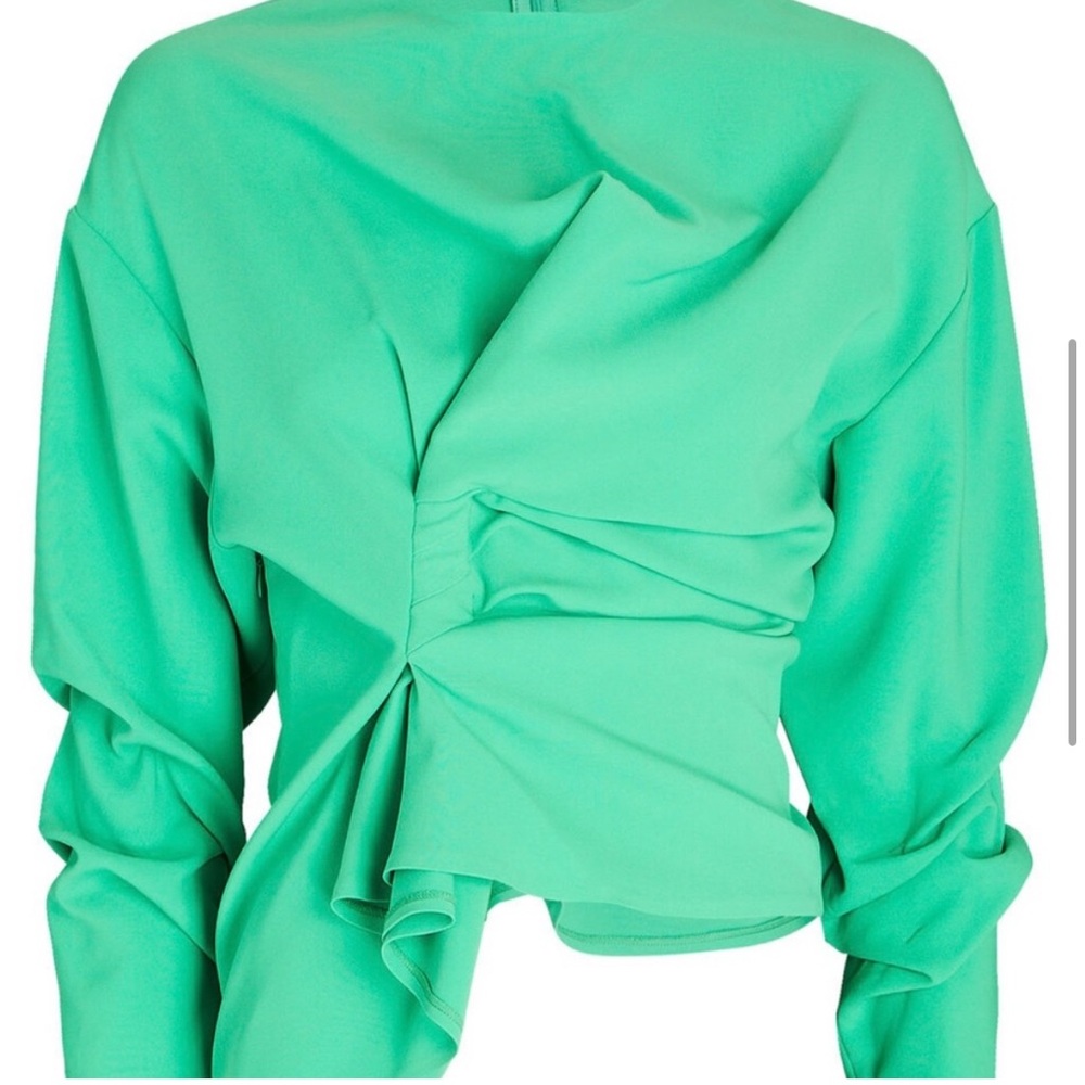 Green Asymmetrical Ruched Long Sleeve Blouse - Picture 4 of 15
